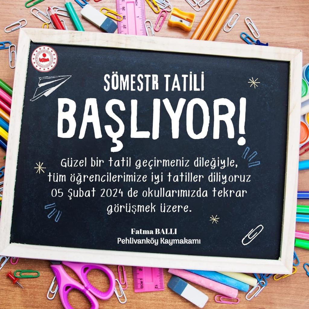 Kaymakamımız Sayın Fatma BALLI'nın 2023- 2024 Eğitim ve Öğretim Yılı Yarıyıl Tatili Mesajı...